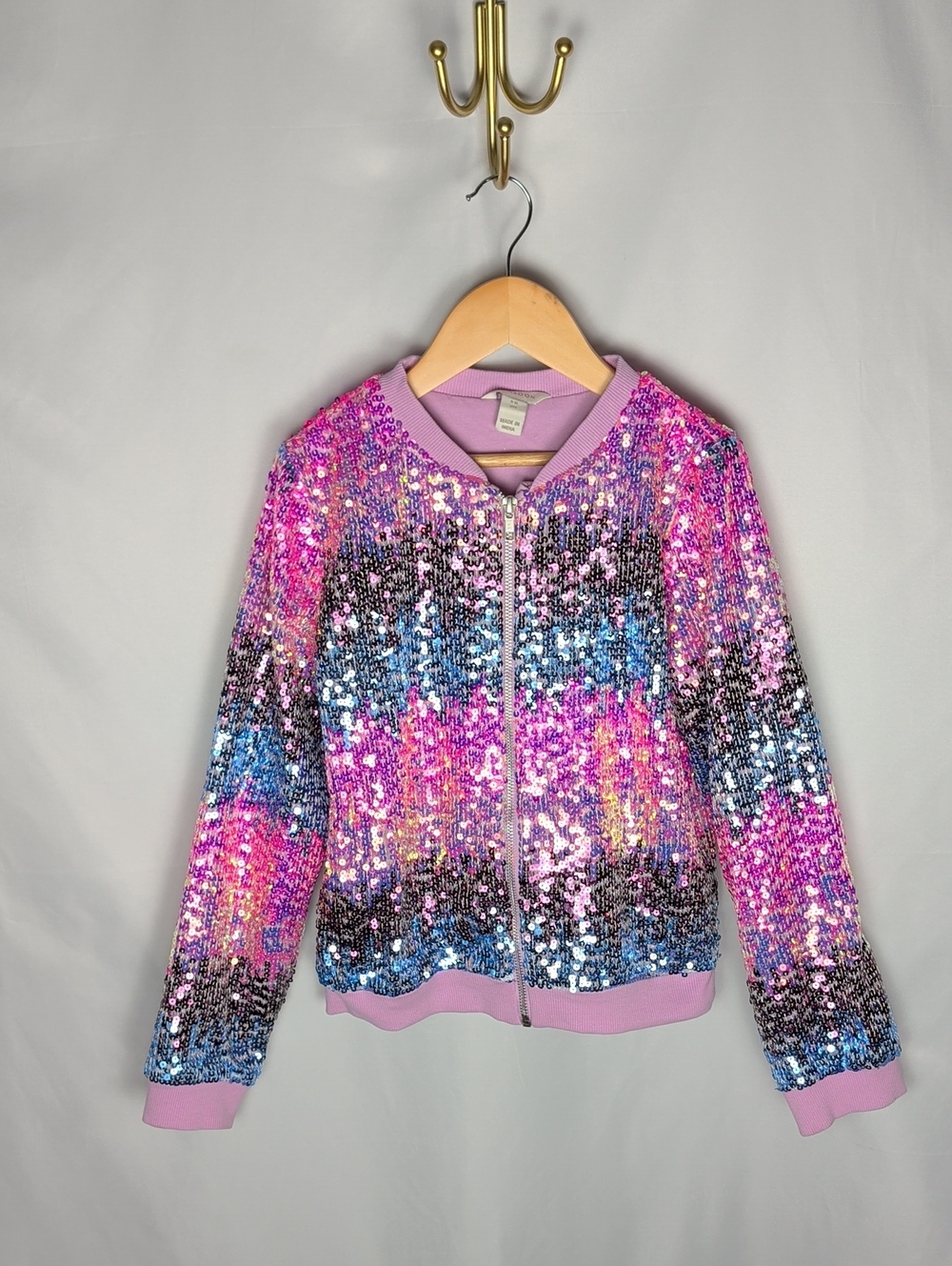 Monsoon Ombré Sequin Bomber Jacket - Multi Pink Size 9/10 UK